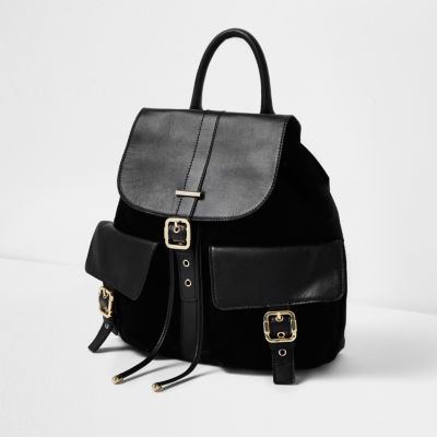 Black leather pocket backpack